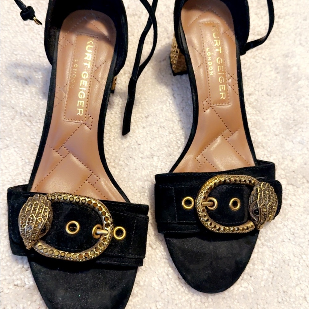 Kurt Geiger Black Heels with Gold Buckle Detail